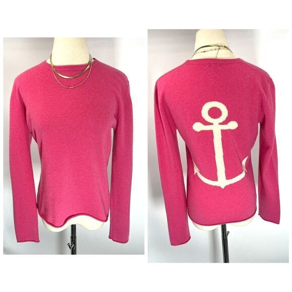 Cortland Park 100% Cashmere Anchor Sweater Size XS Crew Neck Barbiecore - Picture 1 of 11